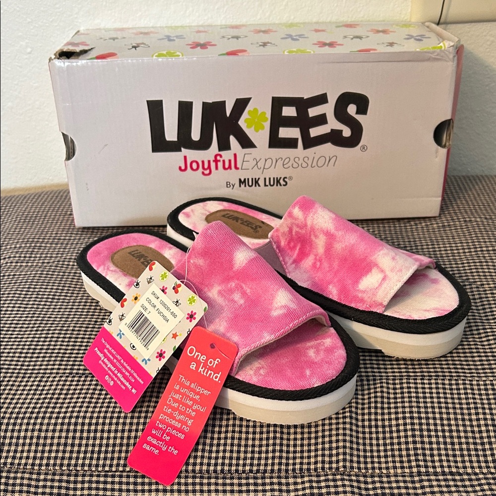 Muk Luks Pink Tie-Dye Sandals